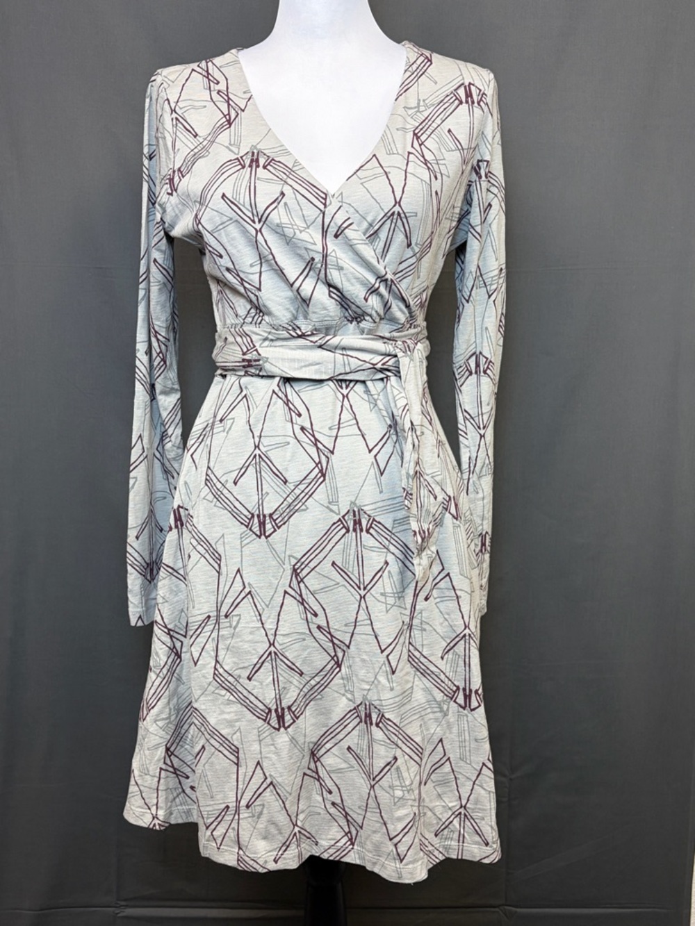 Toad&Co Cue Wrap Dress Women's S Gray Geometric Long Sleeve Organic Cotton